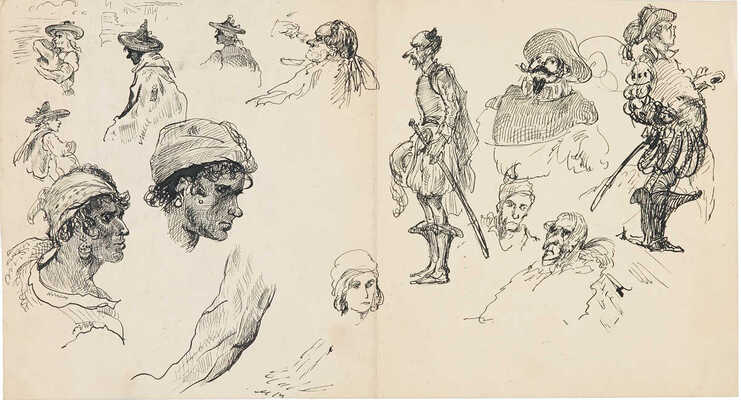 Бехтеев Владимир Георгиевич. Лот из двух листов с набросками: